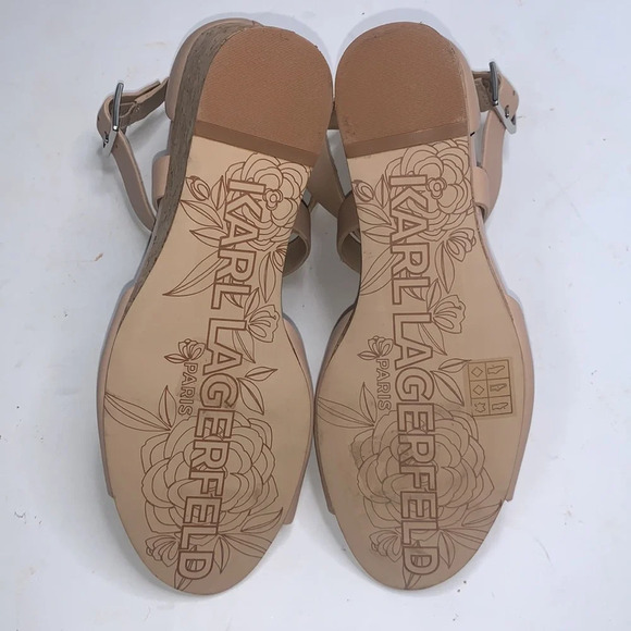 Karl Lagerfeld Cross Strap Taupe Wedge Heel Sandals S-017 Sz 9.5 - Picture 10 of 11